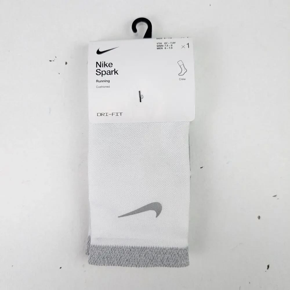 Nike Dri-Fit Spark Cushioned Crew Running Socks - White - M (6-7.5) W (7.5-9)